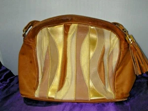 ¿Cuero marrón? Bolso de Hombro Monedero Rayas Metálico Dorado Borla Cremallera Geométrico  - Imagen 1 de 4
