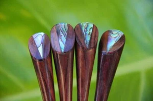 Handmade wooden HAIR JEWELRY PIN STICK PICK Sono wood PAUA SHELL inlay OVAL top - Picture 1 of 5