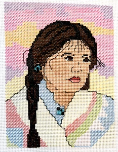 Candamar # 5011 Native American Woman Artwork Counted Cross Stitch Completed - Picture 1 of 5