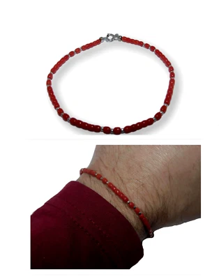 Bracciale di Corallo rosso e Argento 925 2,8 mm da Uomo Braccialetto in pietre - Immagine 1 di 4