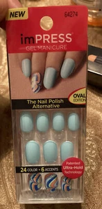NUOVO Kiss Nails Impress On Manicure Gel Medio - Ragazza Ovale Gossip Blu - Foto 1 di 2