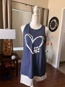 Tank Top Blue With Heart And Paw Print - Picture 1 of 4