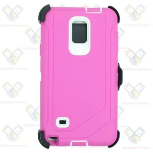 For NEW Samsung Galaxy Note 4 Defender Case Cover w/Clip&Screen Pink White - Picture 1 of 7