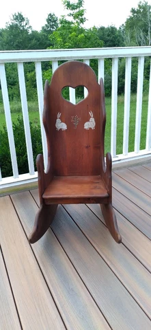 Will Not Ship- Vintage Handpainted Solid Wood Children's Rocking Chair -PU in NJ Cover