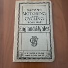 Vintage Bacon S Motoring And Cycling Road Map - England And Wales Motorcycle