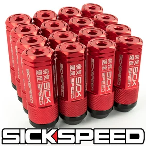 SICKSPEED 16PC RED CAPPED ALUMINUM EXTENDED 50MM 3 PC LUG NUTS 12X1.25 N11 - Picture 1 of 1