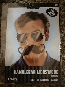 Handlebar Moustache Brown Cowboy Fancy Dress Halloween Adult Costume Accessory - Picture 1 of 4