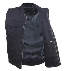 GILET MOTO UOMO DENIM NERO CON CERNIERA E BOTTONE CHIUSURA FRONTALE A SCATTO - DD94 - Foto 1 di 8