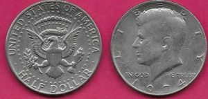 USA 50 CENTS (1/2 DOLLAR) 1974 XF JOHN FITZGERALD KENNEDY FACING LEFT AND THE - Picture 1 of 1