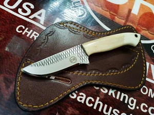 HANDFORGED CUSTOM HUNTING, SKINNING COWBOY KNIFE WITH BONE HANDLE & SHEATH - Picture 1 of 4