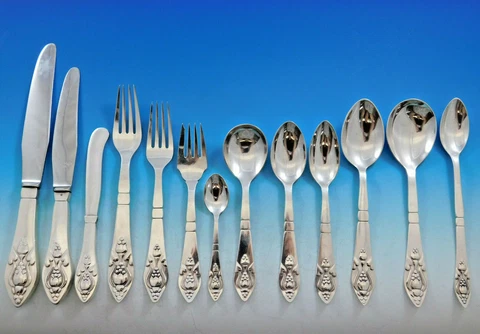 Fuchsia by Georg Jensen Klokke Sterling Flatware Set for 12 Dinner 160 Pieces Cover