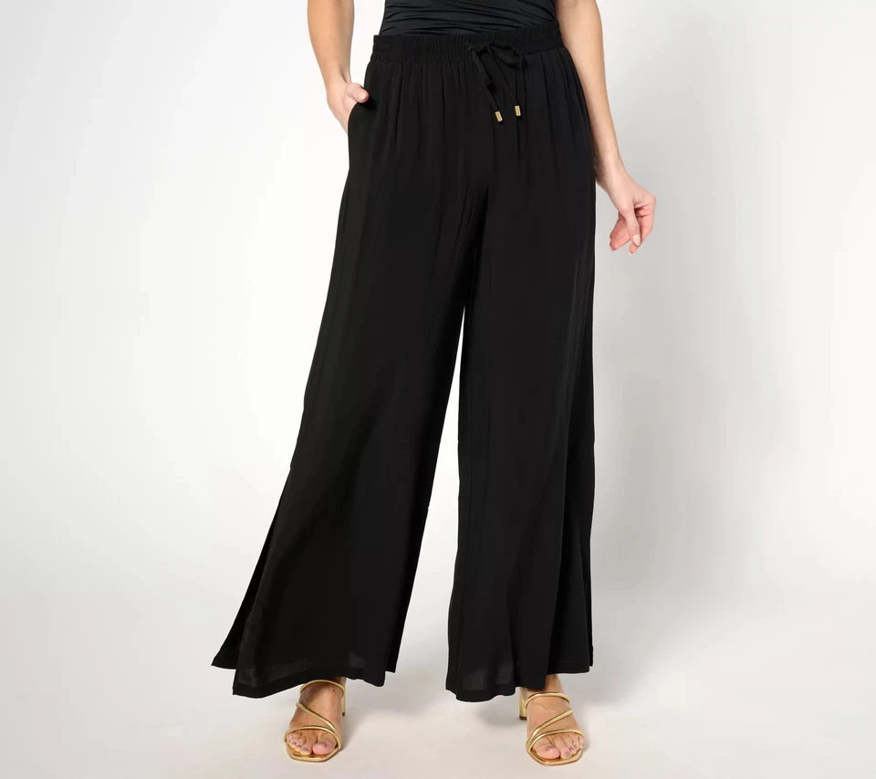 Jantzen Regular Woven Pull-On Wide Leg Pants Black 1X New - Image 1 of 1