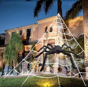 Halloween Decorations Spider Web, 50'' Giant Halloween Spider 200''... - Picture 1 of 7