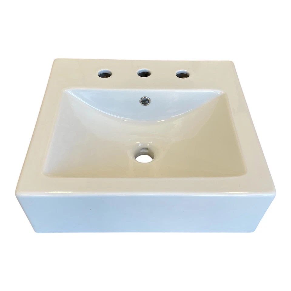 Fregadero cuadrado de baño Scarabeo blanco de cerámica montado en la pared o recipiente 8025/B Foto 1 de 4