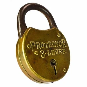 MILLER PROTECTOR 3 LEVE Lucchetto Vecchio Vintage Antico Ottone Blocco (senza chiave) - Foto 1 di 11