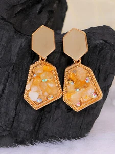 Western Earring Design Golden Elegant Druzy Light Brown Dangler - Picture 1 of 8