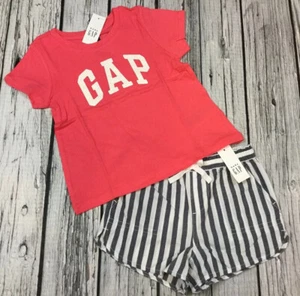Conjunto Camisa y Pantalones Cortos a Rayas Baby Gap Niñas 3/3T Rosa Logo. Nuevo con etiquetas - Imagen 1 de 6
