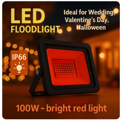 LED Fluter Außenstrahler Fassadenstrahler 200W Rot IP66 Außenbereich - Bild 1 von 4