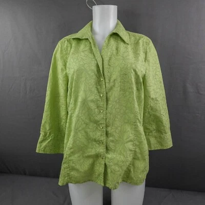 Top de mujer Valerie Stevens grande verde puro agotamiento botón a presión declaración Foto 1 de 4