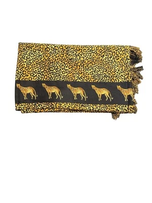 Envoltório xale com estampa de leopardo com franja e padrão de borda de chita - Imagem 1 de 4