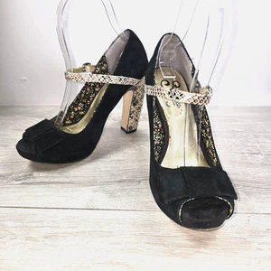 Platform Mary Jane Shoes Sz 6.5 M Peep Toe Black Block Heels Coquette Whimsical - Picture 1 of 8