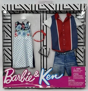 Fashionista Barbie & Ken Fashions abito floreale a pois jeans pantaloncini e camicia a righe - Foto 1 di 3