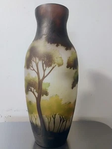 13.5 Inch Galle Style Art Nouveau Cameo Landscape Glass Vase - Picture 1 of 10