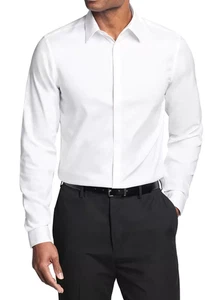 Calvin Klein Mens Slim fit Dress Shirt XL 17 in 34-35 White Solid - Picture 1 of 2