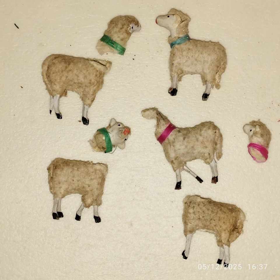 Lot de 5 MOUTONS FLOQUES  pour CRECHE A réparer - SANTONS de NOEL OCCASION - Photo 1/4