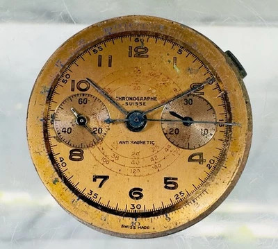 Vintage Chronographe Suisse Dial Movement Assembly Two-Register For Parts - Image 1 of 2