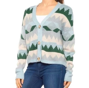 C&C California Aztec Cardigan Sweater Cozy Boho Preppy Casual Womens M - Picture 1 of 12