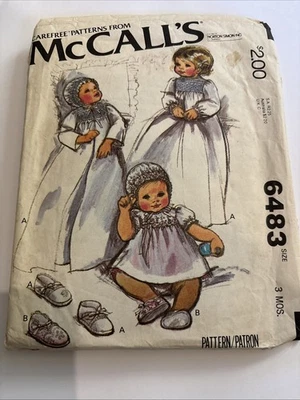 McCalls Pattern 6483 Bonnet Christening Gown Dress 3mo Size - Image 1 of 3