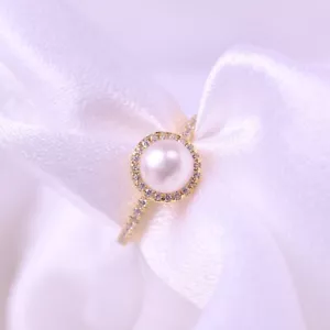 Anillo para mujer redondo de plata esterlina con diamantes de agua dulce natural - Imagen 1 de 12