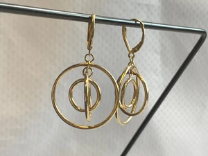 14K Yellow Gold Earrings 2.45g Fine Jewelry 3 Circles Drop Dangles Leverbacks - Picture 1 of 22