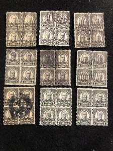 US Stamp Lot Of 9 Blocks Scott 639 McKinley 7 Cent Black G46 - Picture 1 of 12
