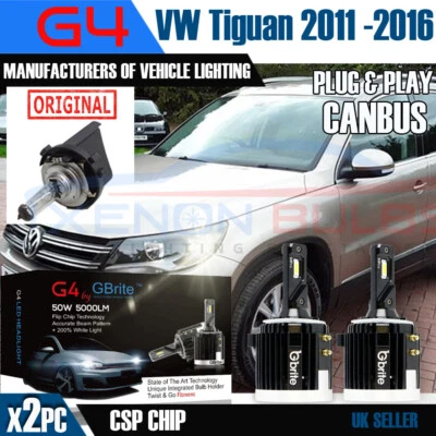 H7 G4 LED Headlight Bulbs Kit 10,000 Lumens Canbus 50W DRL VW TIGUAN 2011-2016 - Image 1 of 4