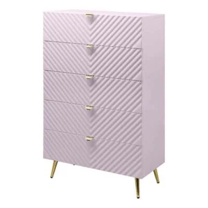 ACME Gaines 5-Drawer Contemporary Wood/Metal Chest in Pink High Gloss - Picture 1 of 11