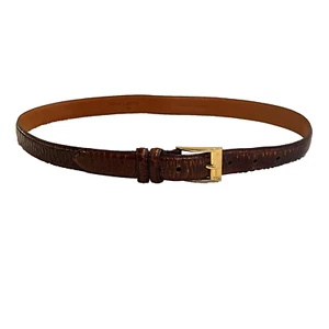 Ralph Lauren Brown Leather Belt Boys L Gold Buckle Church Uniform Animal Print - Picture 1 of 13