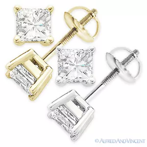 Orecchini a perno oro 14 kt moissanite taglio principessa quadrato 0,40 ct Carlo e Colvard - Foto 1 di 6