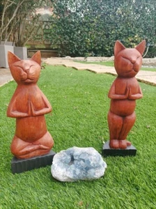GATTO LEGNO SUAR yoga meditazione arte oriente fatto a mano scultura esotica zen - Foto 1 di 4