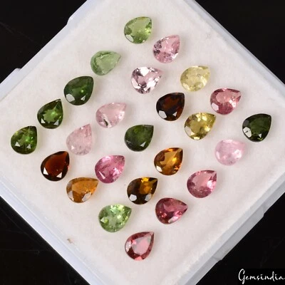 25 Pcs Natural Tourmaline 5x4mm Pear Cut Dazzling Untreated Loose Gemstones Lot - Image 1 of 4