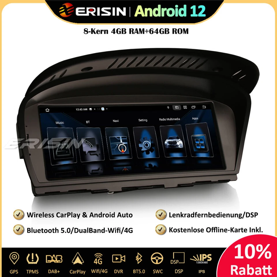 8.8" 4GB+64GB Android 13 Autoradio GPS DAB+ BMW E90 E91 E92 E93 E60 E61 E63 E64 - Bild 1 von 4