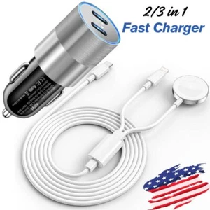 40W Fast Car Charger Magnetic Cable For iPhone 16 15 14 13 12 11 iWatch 9/8/7/6 - Picture 1 of 15