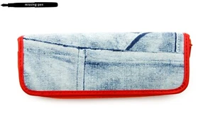 Zipper Leather Etui in Jeans Blue for 3 Pens / Jeans Style (2) - Picture 1 of 3