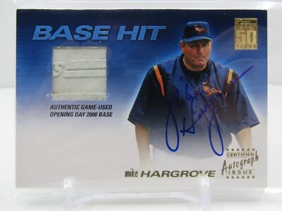 MIKE HARGROVE 2001 TOPPS GAME-USED OPENING DAY BASE RELIC AUTOGRAPH AUTO!! - Image 1 of 2