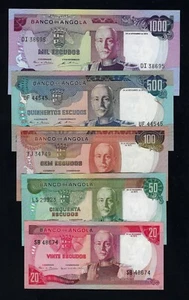 Portugal Angola COMPLETE SET 20+ 50 + 100 + 500 + 1000 ESCUDOS 1972 UNC - Picture 1 of 2