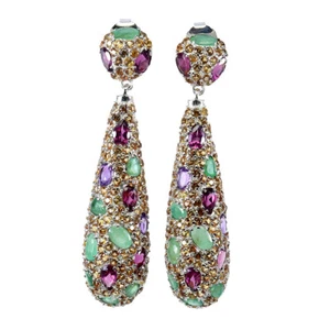 925 Sterlingsilber Ohrringe Ovaler Smaragd Amethyst Saphir Edelstein Schmuck - Bild 1 von 13