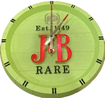 "RELOJ DE PARED ILUMINADO EN FORMA DE BARRIL DE WHISKY ESCOCÉS RARO J & B 14""" Foto 1 de 3