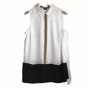 Talbots Top Damen Übergröße 1X ärmellos Knopfleiste weiß schwarz hellbraun Colorblock - Bild 1 von 8