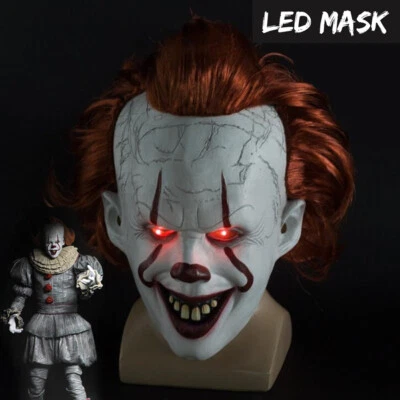 LED Halloween Männer Kinder Stephen King es Pennywise Clown Cosplay LED Maske - Bild 1 von 4